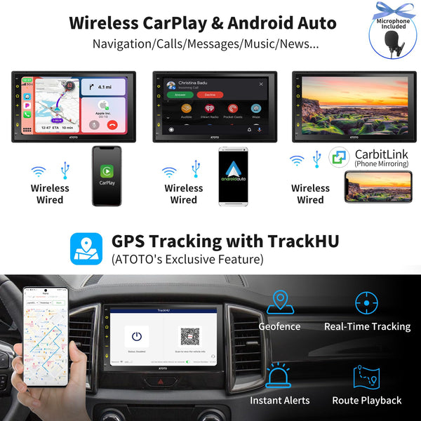 ATOTO S8MS 9" QLED 1280*720 Android Double Din Car Stereo, Built-in 4G LTE, Wireless Android Auto & Wireless CarPlay In Dash Video Receivers, GPS Tracking, 4G+32G, Dual Bluetooth, LRV, SCVC,S8G2094MS