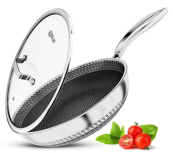 INTIGNIS Premium Frying Pan with Lid  30cm/ 12 Inches  Non-Stick | Scratch Resistant | Extra Deep Large | Chemical Free | Stainless Steel Skillet |