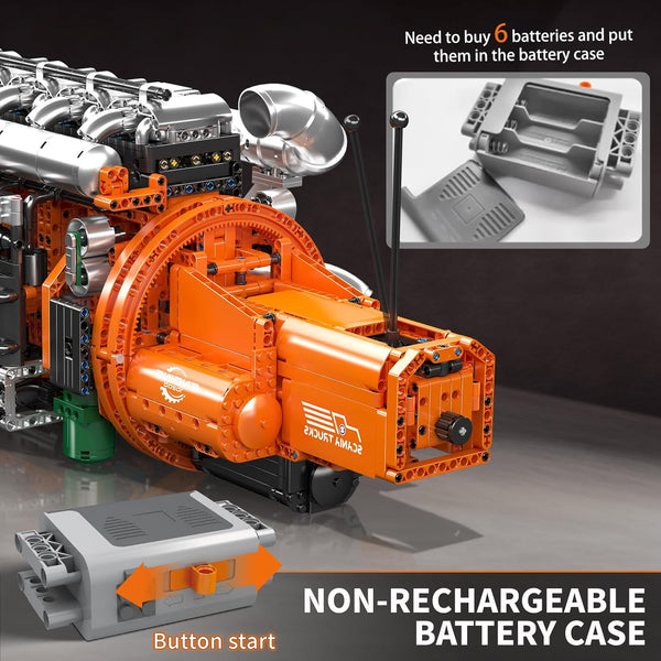 Mould King 10200 Truck Engine Building Blocks Toys Sets, MOC Engine Model with Battery Motor and Gearbox, Collectible Construction Kit Gift for Adults (3070+ Pieces)