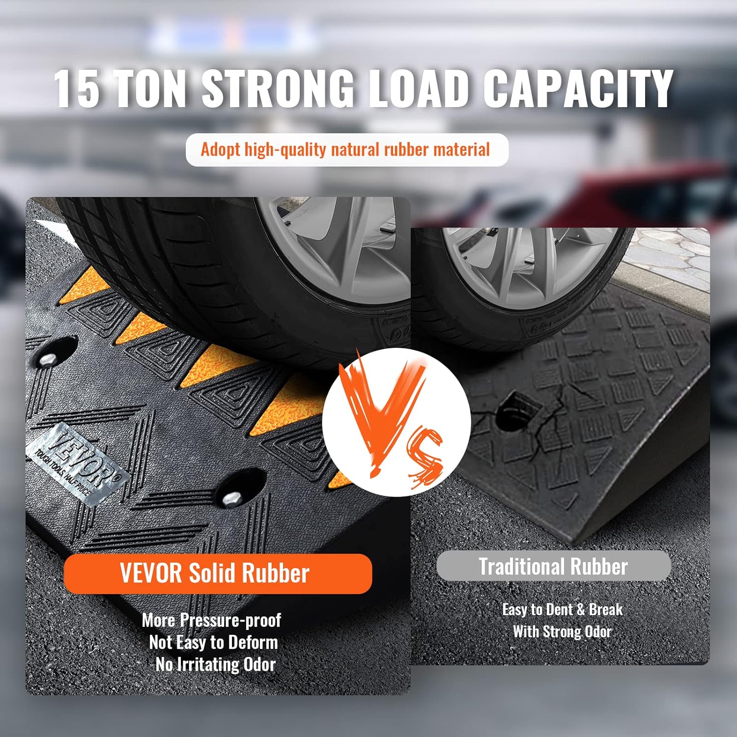 VEVOR Rubber Curb Ramp 2 Pack, 4.3" Rise Height Heavy-Duty 33069 lbs/15 T Capacity Threshold Ramps, Driveway Ramps with Stable Grid Structure for Cars, Wheelchairs, Bikes, Motorcycles