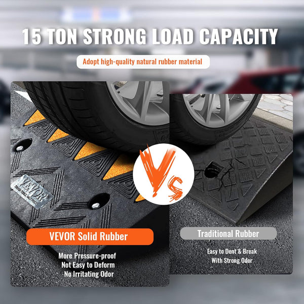 VEVOR Rubber Curb Ramp 2 Pack, 4.3" Rise Height Heavy-Duty 33069 lbs/15 T Capacity Threshold Ramps, Driveway Ramps with Stable Grid Structure for Cars, Wheelchairs, Bikes, Motorcycles