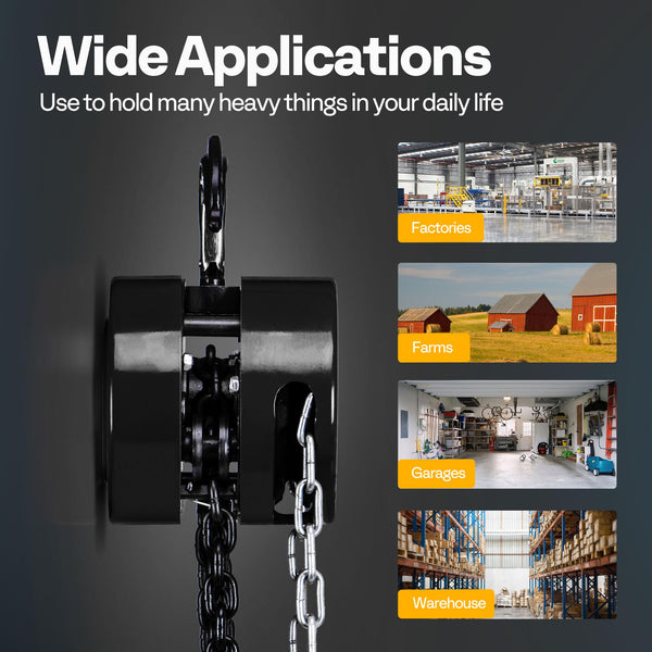 SPECSTAR Hand Chain Hoist 1250kg Capacity 3m with 2 Heavy Duty Hooks Manual Chain Fall for Warehouse Building Automotive Machinery