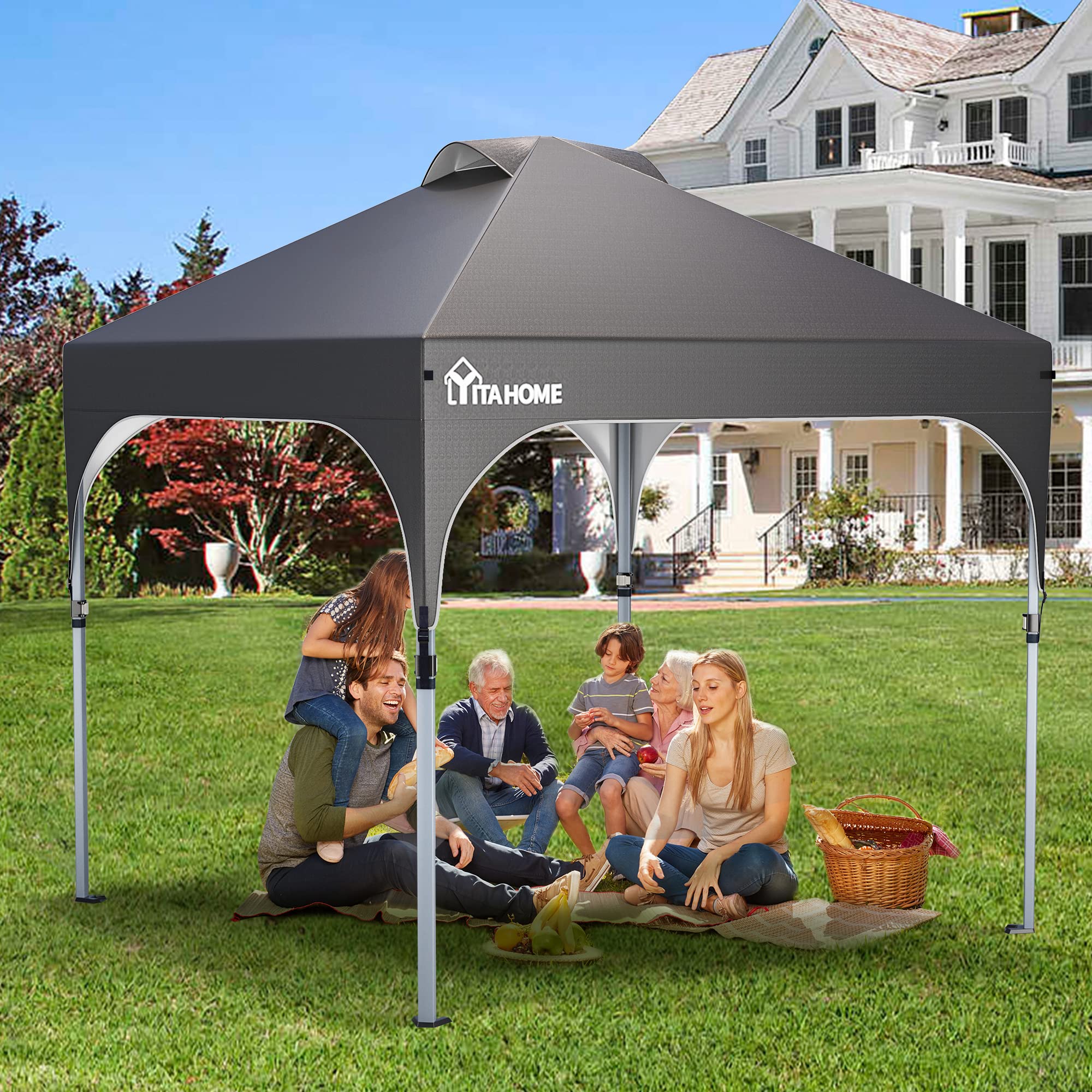 YITAHOME 2.5x2.5M Instant Heavy Duty Pop Up Gazebo, Waterproof Folding Garden Camping Party Tent Canopy Marquee with Roller Bag for Patio Markets Beach