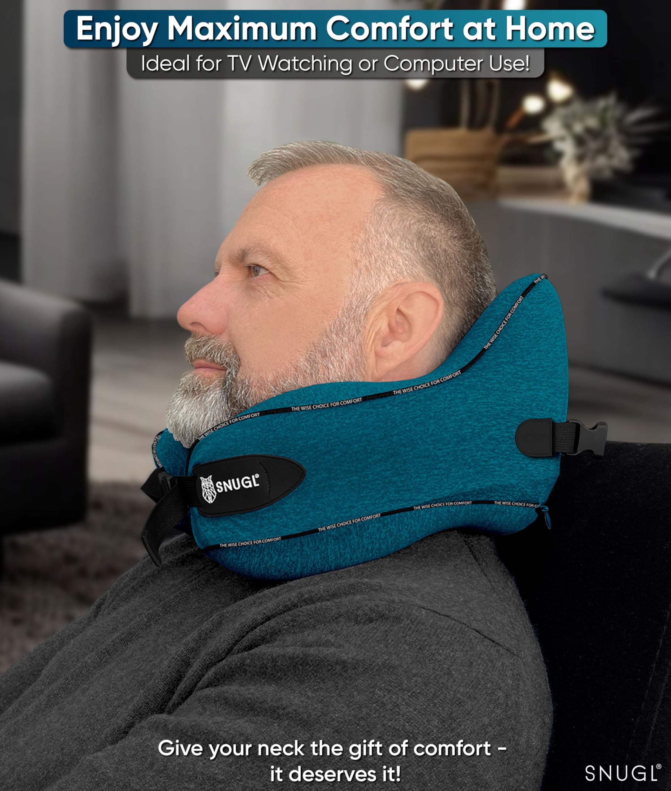 SNUGL Travel Pillow – Memory Foam Neck Pillow for Travel – Support Cushion for Airplane with Carry Bag & Clip - Holiday Essentials (Black - Adult Regular)