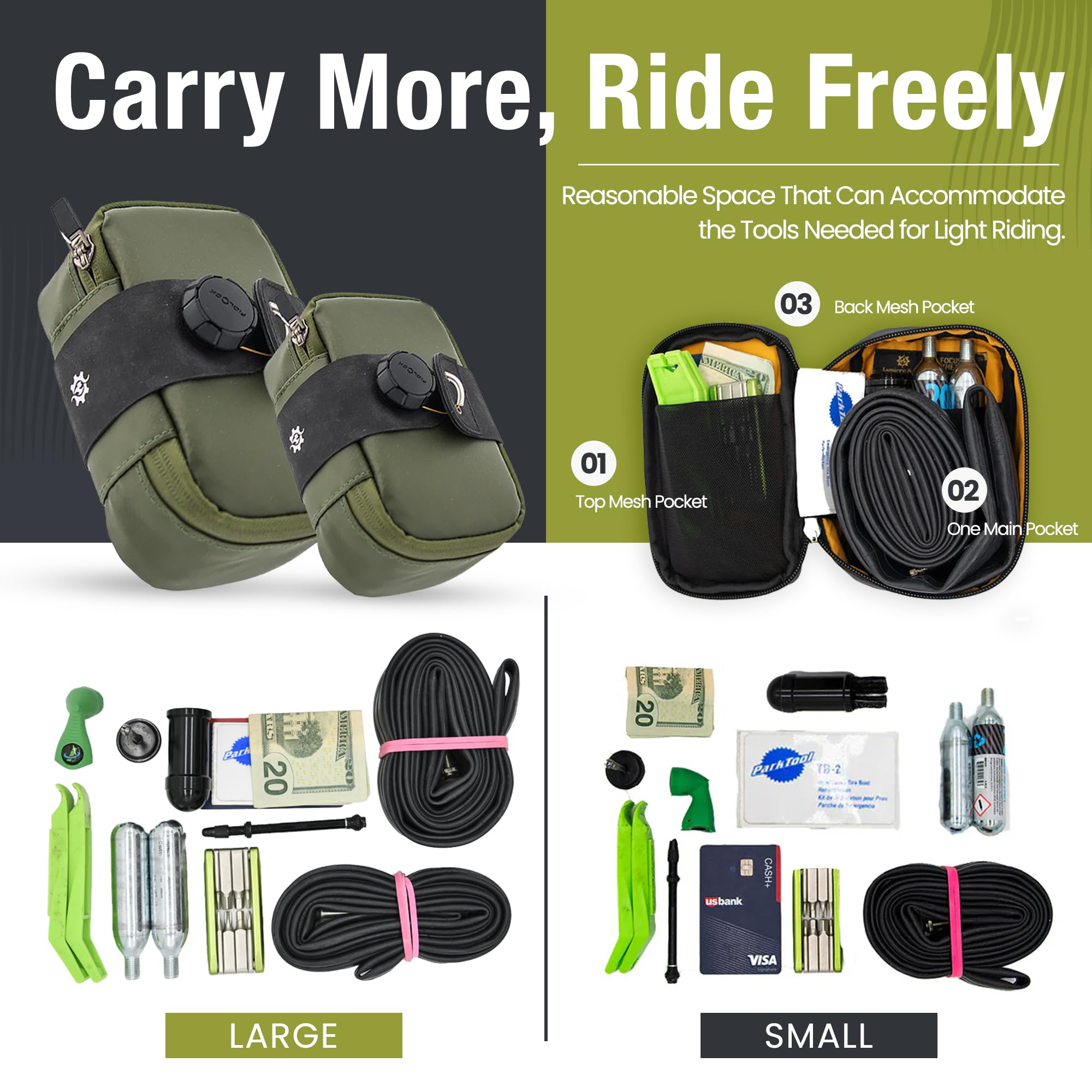 Lumiere & Co. Falcon Magnetic Bike Saddle Bag – 0.69L | 6" x 3.5" x 2" | Sleek Minimalist Brick Design, Fast Magnetic Buckle Attachment | Road Cycling–Specific Bike Seat Bag (Black, Large)