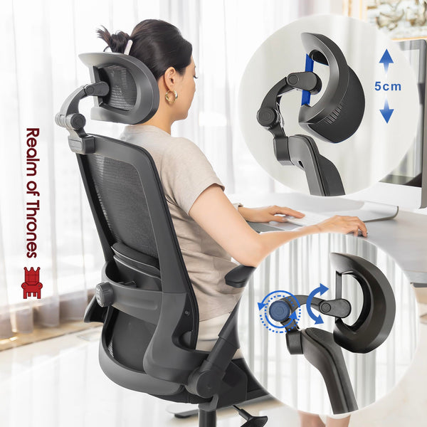 Realm of Thrones CAPTAIN Ergonomic Office Chair for Home, Heavy Duty Steel Base, Versatile Flip-up Armrests, Adjustable Lumbar Support, Mesh Back Comfort Cushion Seat for Computer Desk/Gaming (Black)