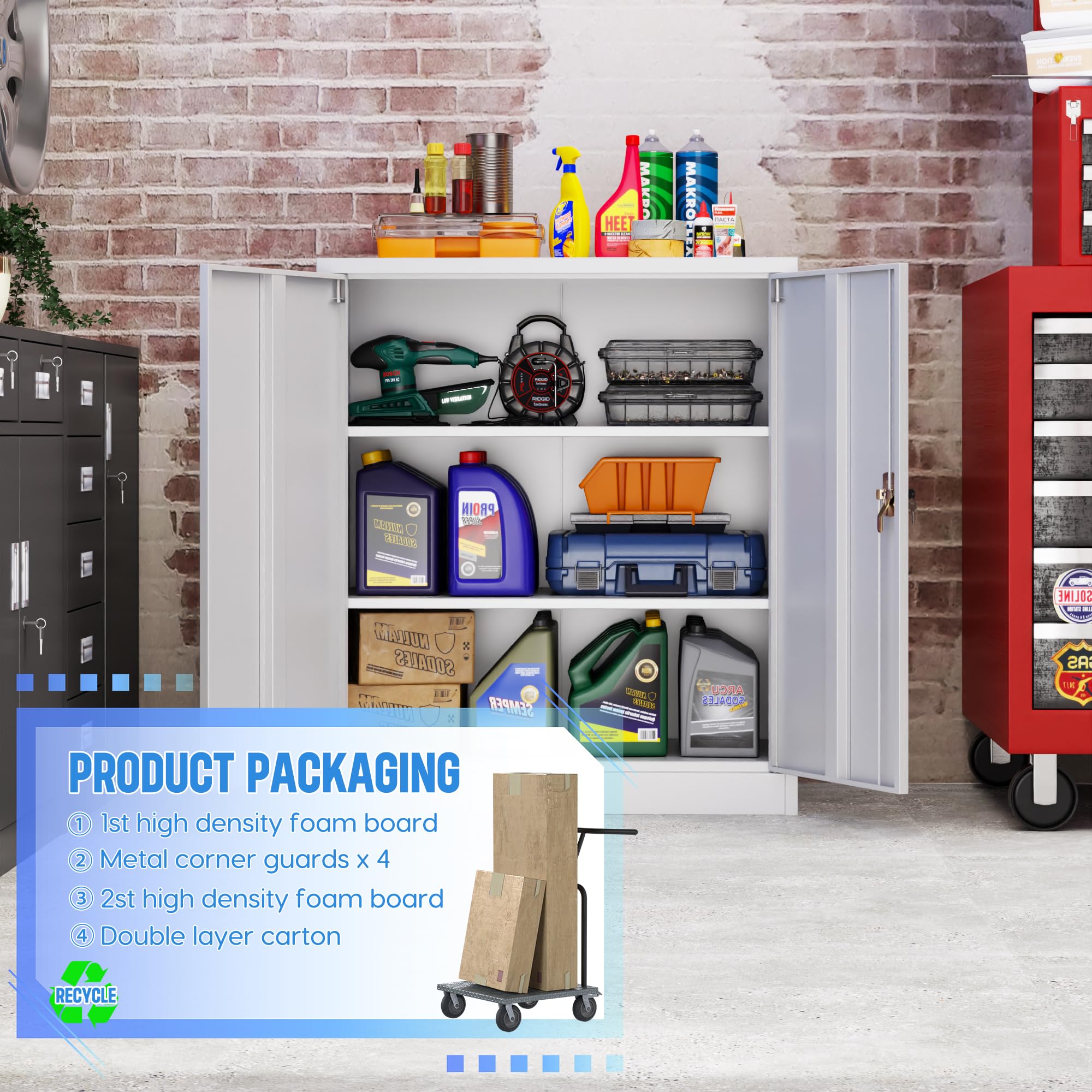 Metal Storage Cabinet with 2 Door and 3 Adjustable Shelves,140X80x40CM Steel Cabinet for Warehouse,Garage,Home,Office,Easy Assemble Required(Black/White)