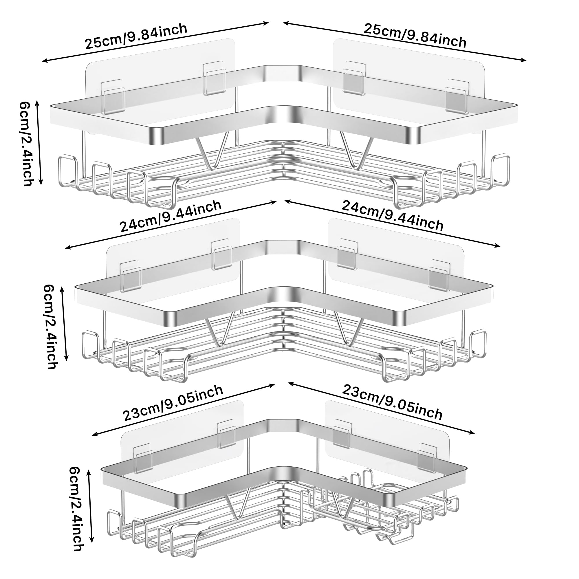 Kegii Telescopic Shower Caddy Corner - Stainless Steel Shower Shelf No Drilling Bathroom Caddy with Soap Holder and Hooks(White), On The Bath or Stand Up Shower