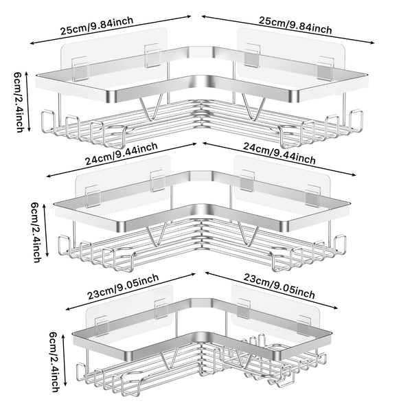 Kegii Telescopic Shower Caddy Corner - Stainless Steel Shower Shelf No Drilling Bathroom Caddy with Soap Holder and Hooks(White), On The Bath or Stand Up Shower