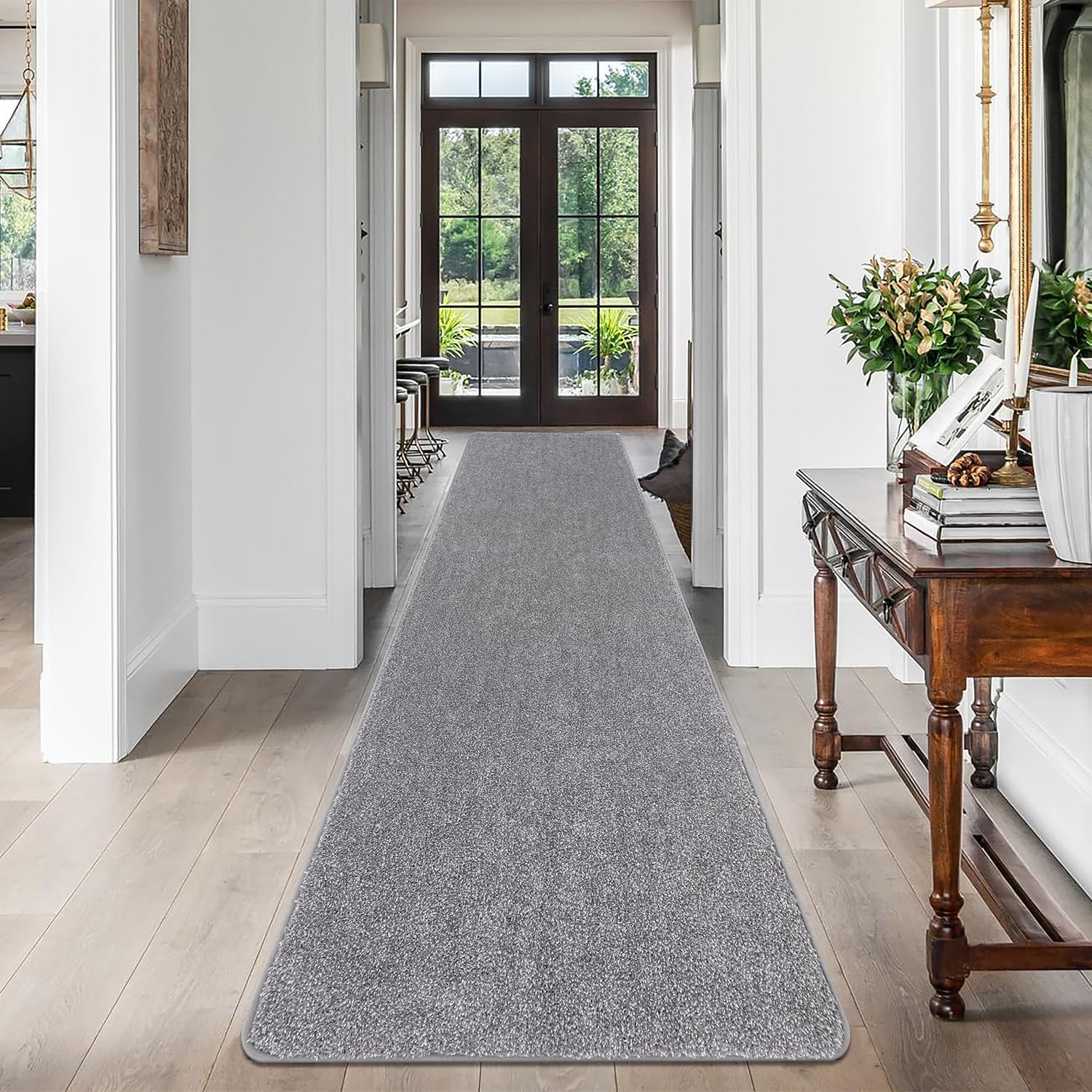 SHACOS Carpet Runners for Hallways Light Grey Non Slip 60x240cm Long Washable Kitchen Runner Mat Rubber Backing Hall Runners Long Corridor Rug for