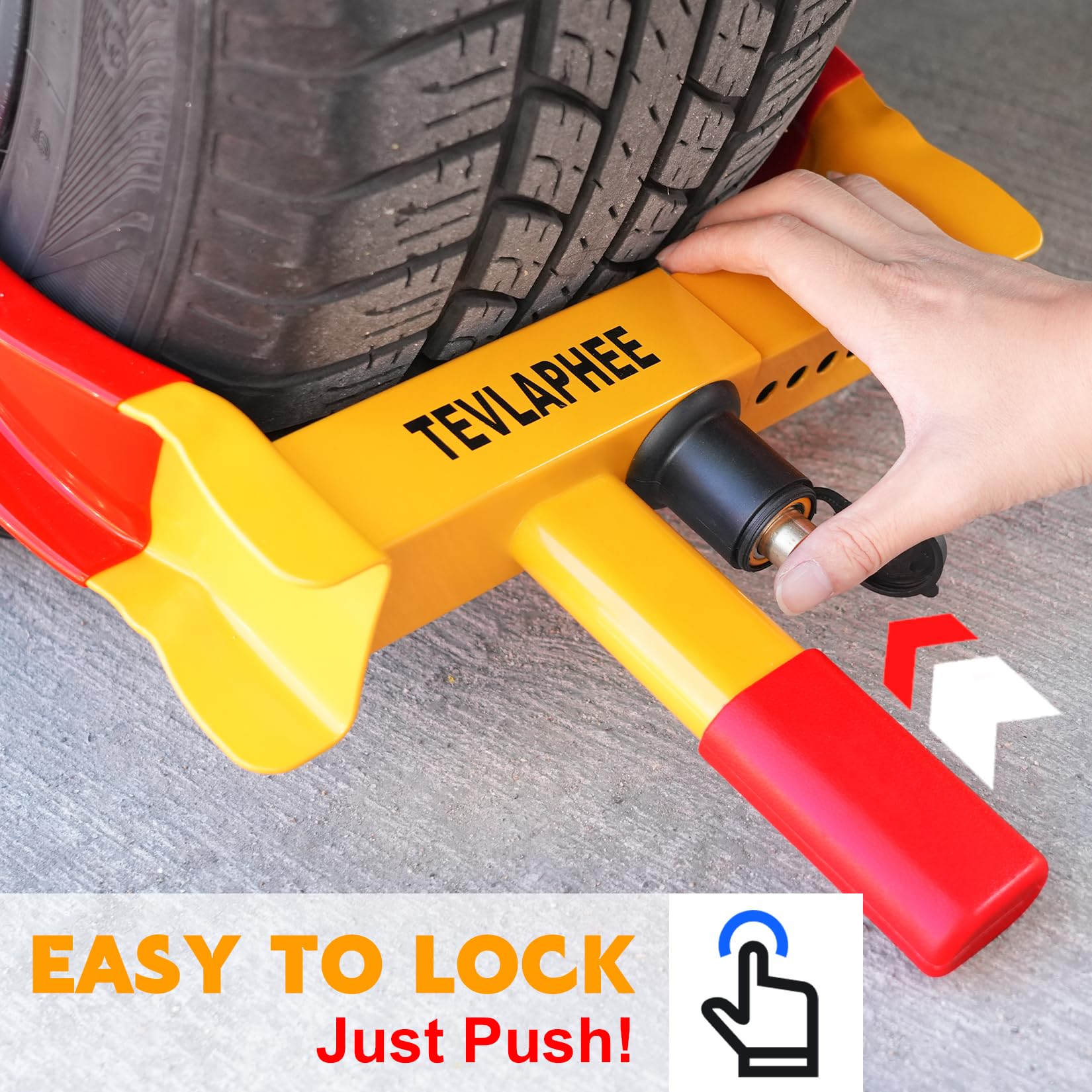 Tevlaphee Wheel Clamp Lock Heavy Duty Anti-Theft, Adjustable Security for Cars, Vans, Motorhomes (Fits 7-11" Tyres), Weatherproof & Vandal-Resistant Design (Red&Yellow)