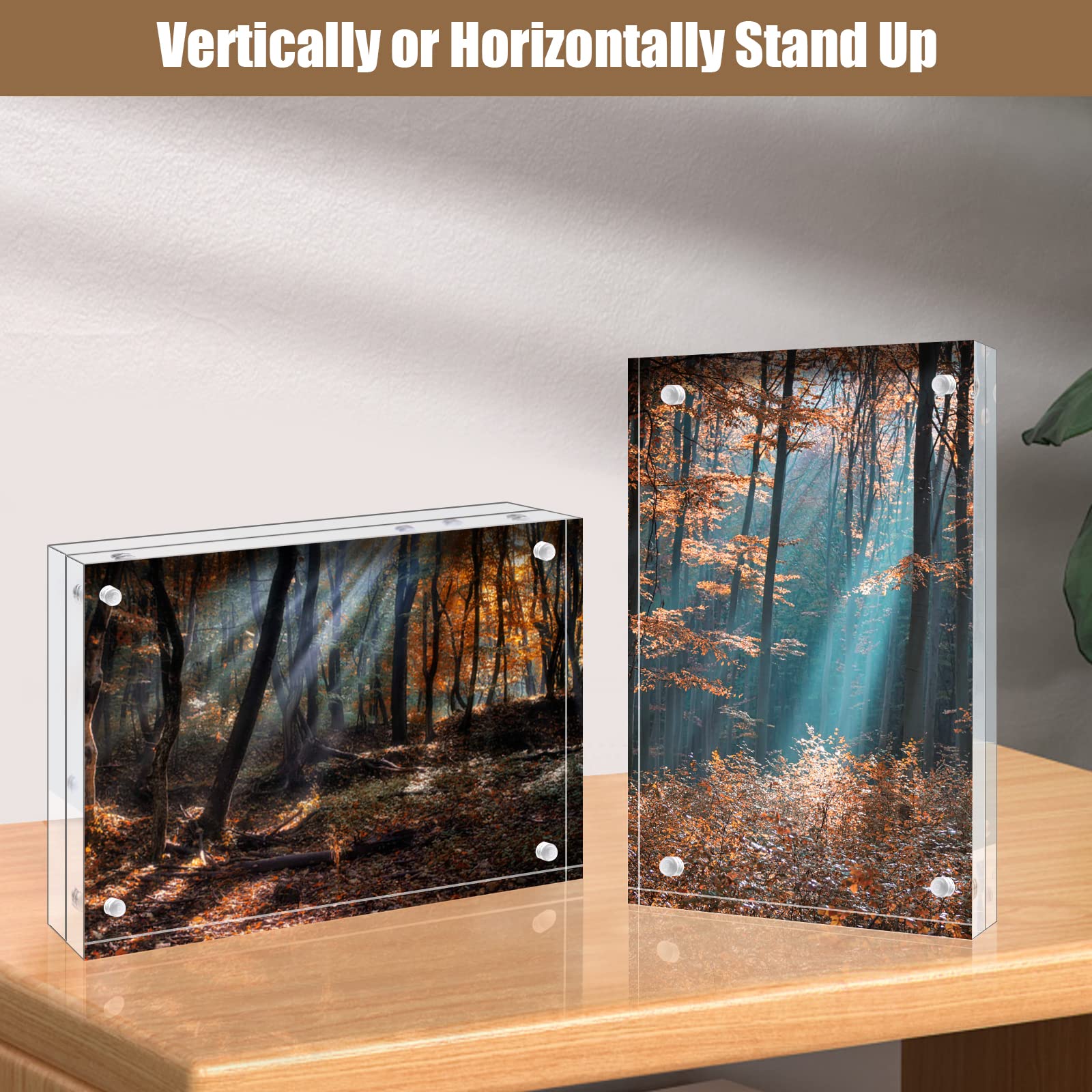 EGOFINE 8x6 Acrylic Frames 4 Pack, 20mm Thicker Frameless Clear Picture Frames, Double Sided Magnetic Picture Frames, Free Standing Desktop Display