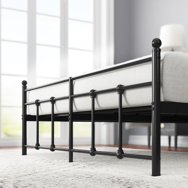 Zinus Nicholas Super King Bed Frame - Bed 180x200 cm - 30 cm Height - Metal Platform Bed Frame with Headboard and Footboard - Black