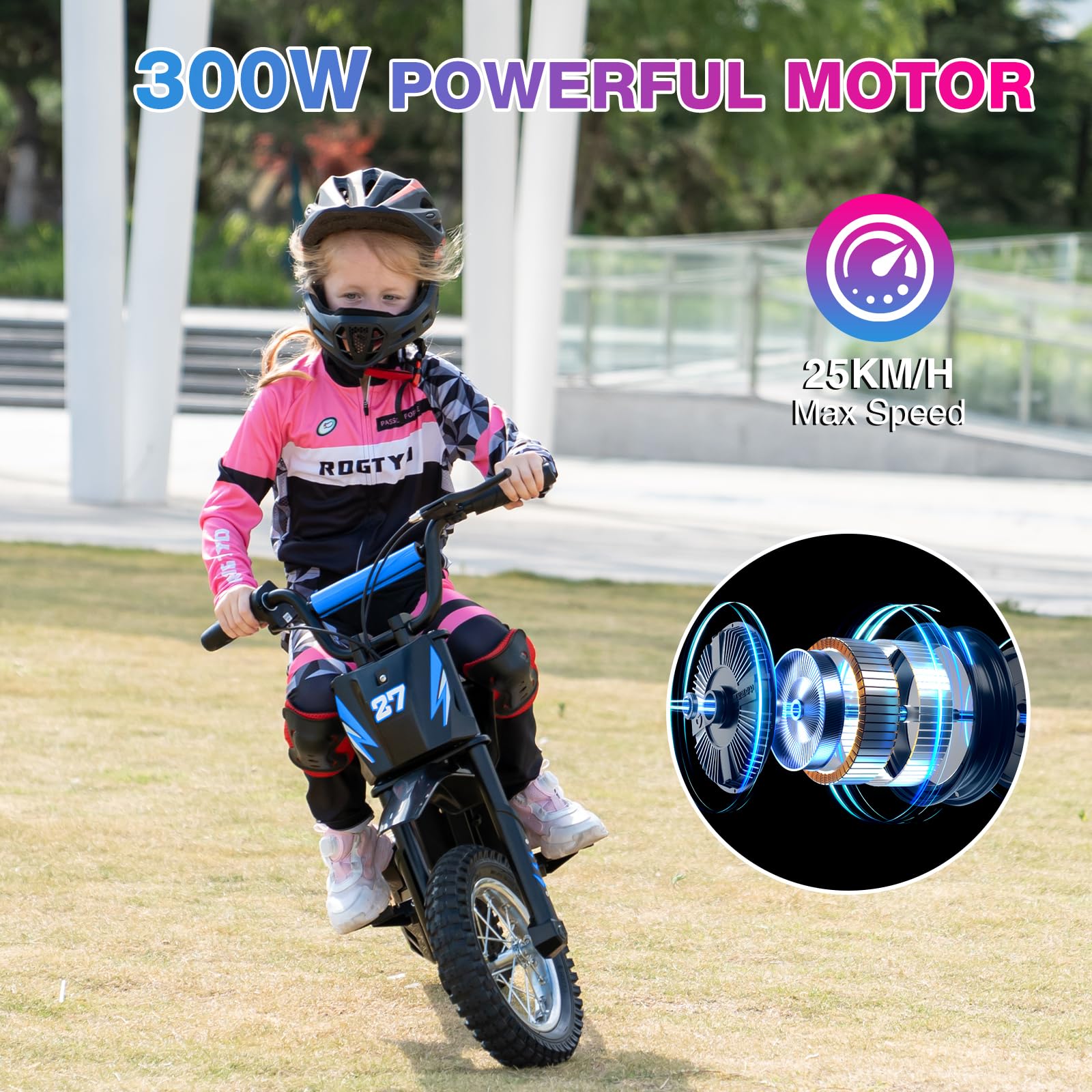 RCB R9X Electric Motorcycle Kids, 12 inch Pneumatic Tires, Ride On Electric Motorcycle with Powerful Motor, 3 Speed Modes 8/12/25KMH, Range 15KM, Moto Crossbike Kids from 3-12years