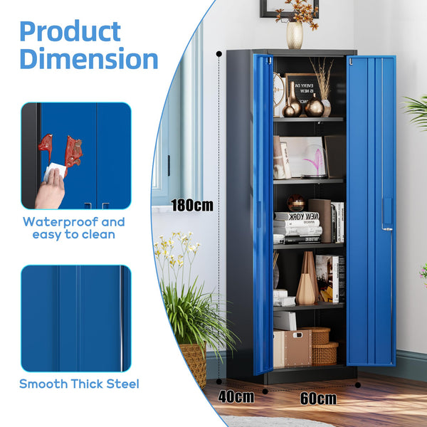 Metal Storage Cabinet with 2 Door and 3 Adjustable Shelves,140X80x40CM Steel Cabinet for Warehouse,Garage,Home,Office,Easy Assemble Required(Black/White)