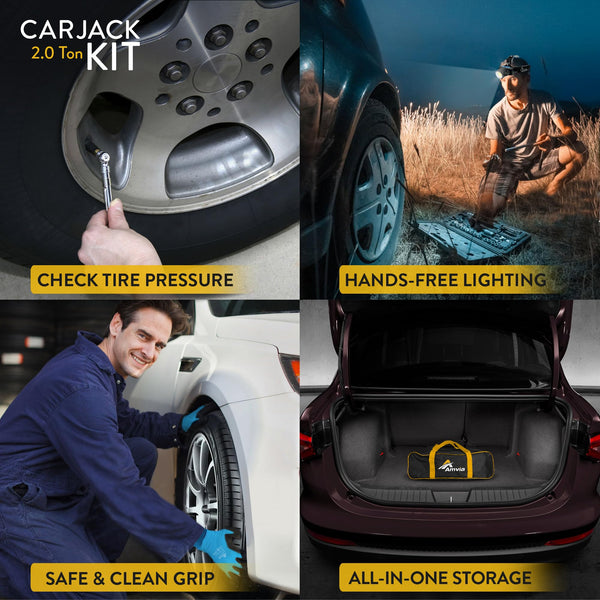 Car Jack Kit | Scissor Jack for Car 1.5 Ton (3,300 lbs) - Tire Jack Tool Kit | Portable, Ideal for SUV and Auto - Universal Emergency Kit with Lug Wrench | Heavy Duty Material