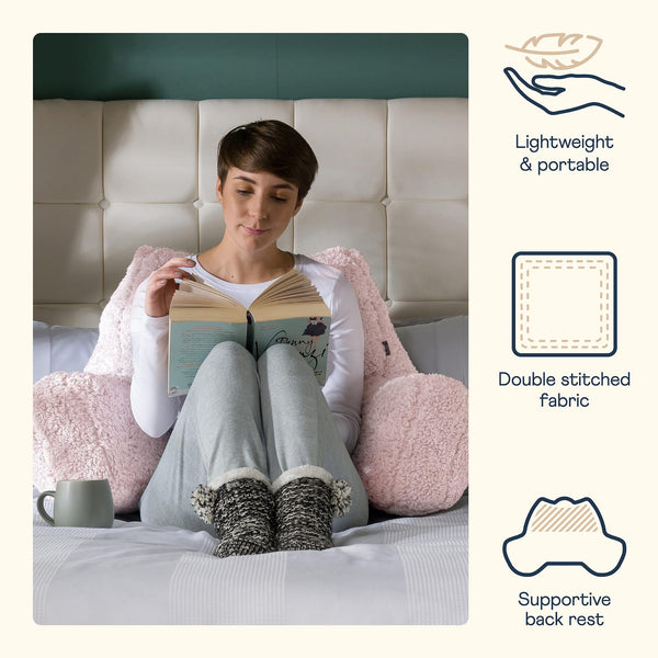 icon Teddy Bear Fluffy Fleece Cuddle Cushion, Dusk Pink, Reading Pillow, Back Support Cushion, Back Support Pillow for Bed with filling included,