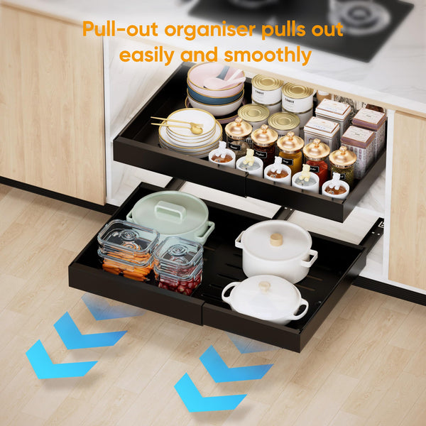 2 Pack Expandable Pull Out Cabinet Organizer Adhesive, Peel And Stick Slide Out Drawers for Kitchen Cabinets,Cabinet Pull Out Shelves For Kitchen
