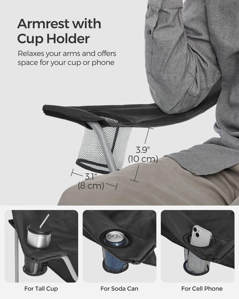 SONGMICS Set of 2 Folding Chairs, Camping Chairs, Comfortable Heavy Duty Structure, Max. Load 150 kg, with Drink Holder, Outdoor Chair