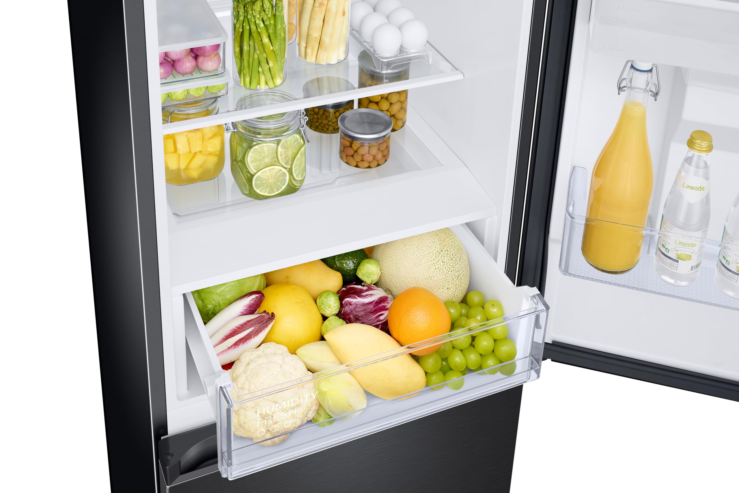 Samsung Classic Fridge Freezer, with Wine Shelf, Features Big Door Bin, All Around Cooling and SpaceMax Technologies, Silver, 7 Series, RB34C652ESA/EU