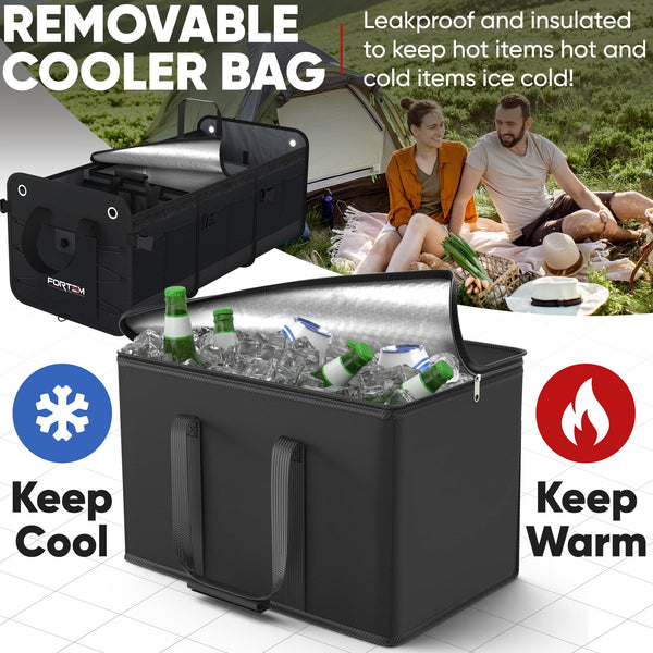 FORTEM Car Boot Organiser, SUV Boot Tidy, Trunk Storage, Collapsible Multi Compartment Car Organiser, Non Slip Bottom, Adjustable Securing Straps, Foldable Cover (65L)