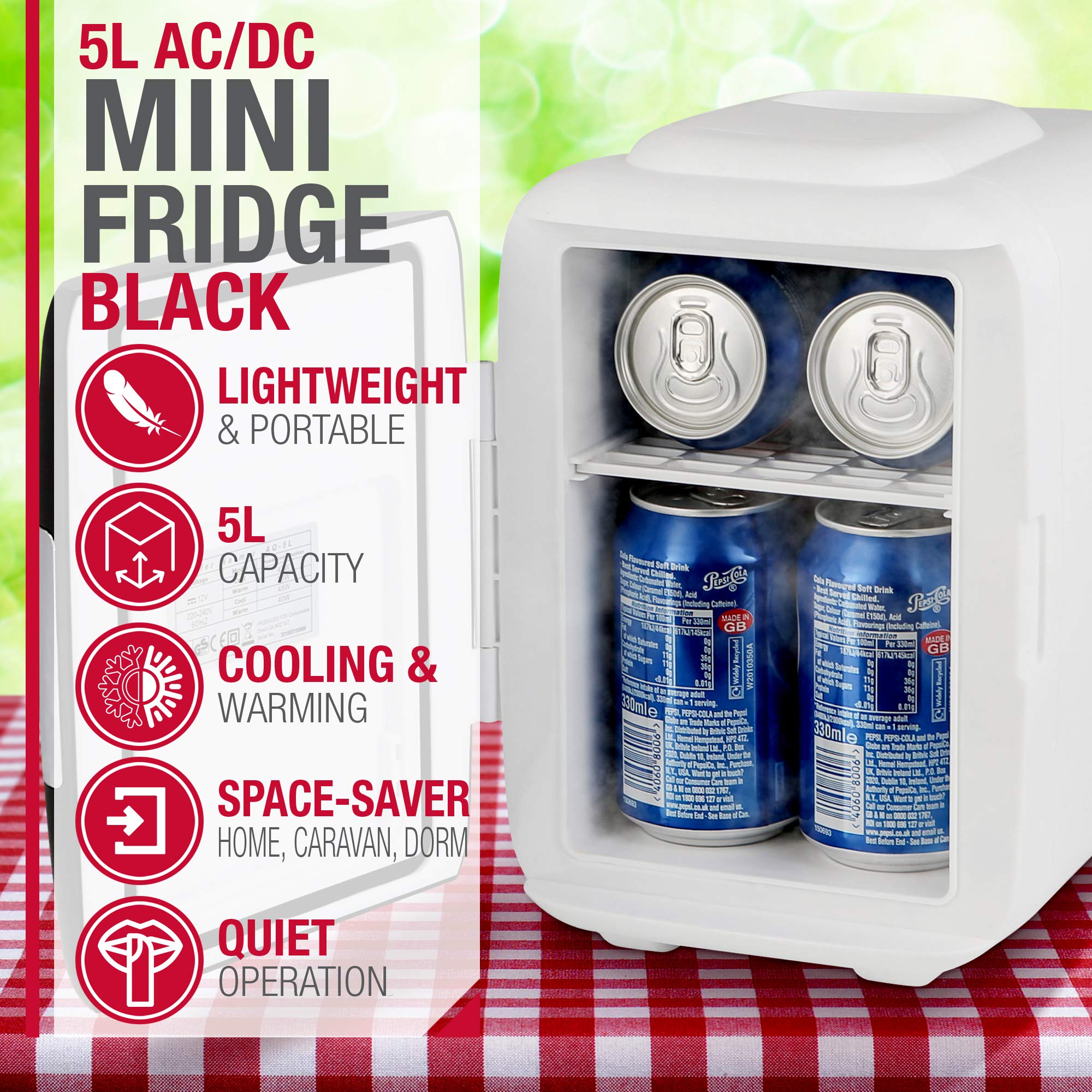 NETTA 5L Mini Fridge - Portable Small Fridge for Drinks, Snacks, Skincare - For Bedroom, Student Dormitory, Office With Cooling And Warming Function - AC/DC Portable – Black