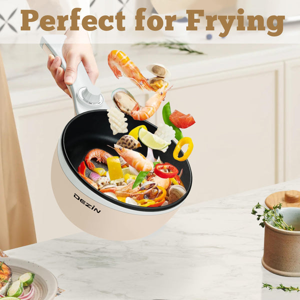 DEZIN Electric Cooker Upgraded, Non-Stick Saut? Pan, 1.5L Mini Electric Fondue Pot for Cheese, Stir Fry, Roast, Steam with Power Adjustment, Perfect