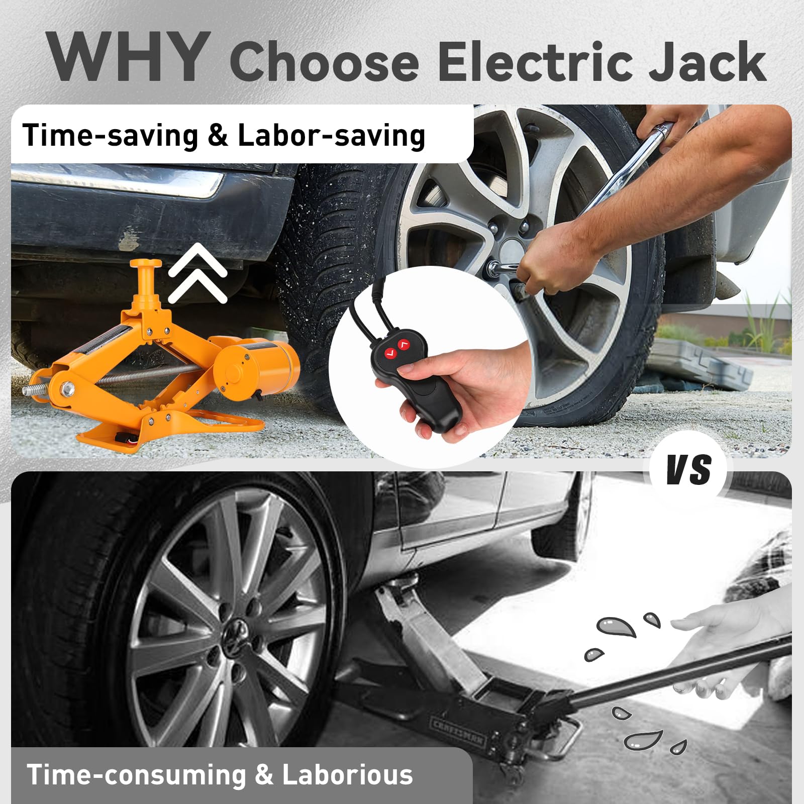 ROGTZ 12V Electric Scissor Jack – Low Profile 3 Tonne Car & Trailer Floor Jack Kit | Emergency Tyre Change & Repair Set with LED Light & Auto‑Lock | Carrying Case Yellow