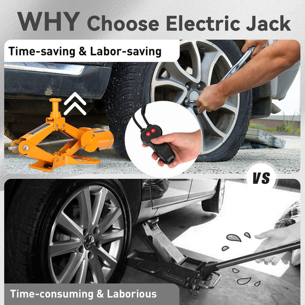 ROGTZ 12V Electric Scissor Jack – Low Profile 3 Tonne Car & Trailer Floor Jack Kit | Emergency Tyre Change & Repair Set with LED Light & Auto‑Lock | Carrying Case Yellow