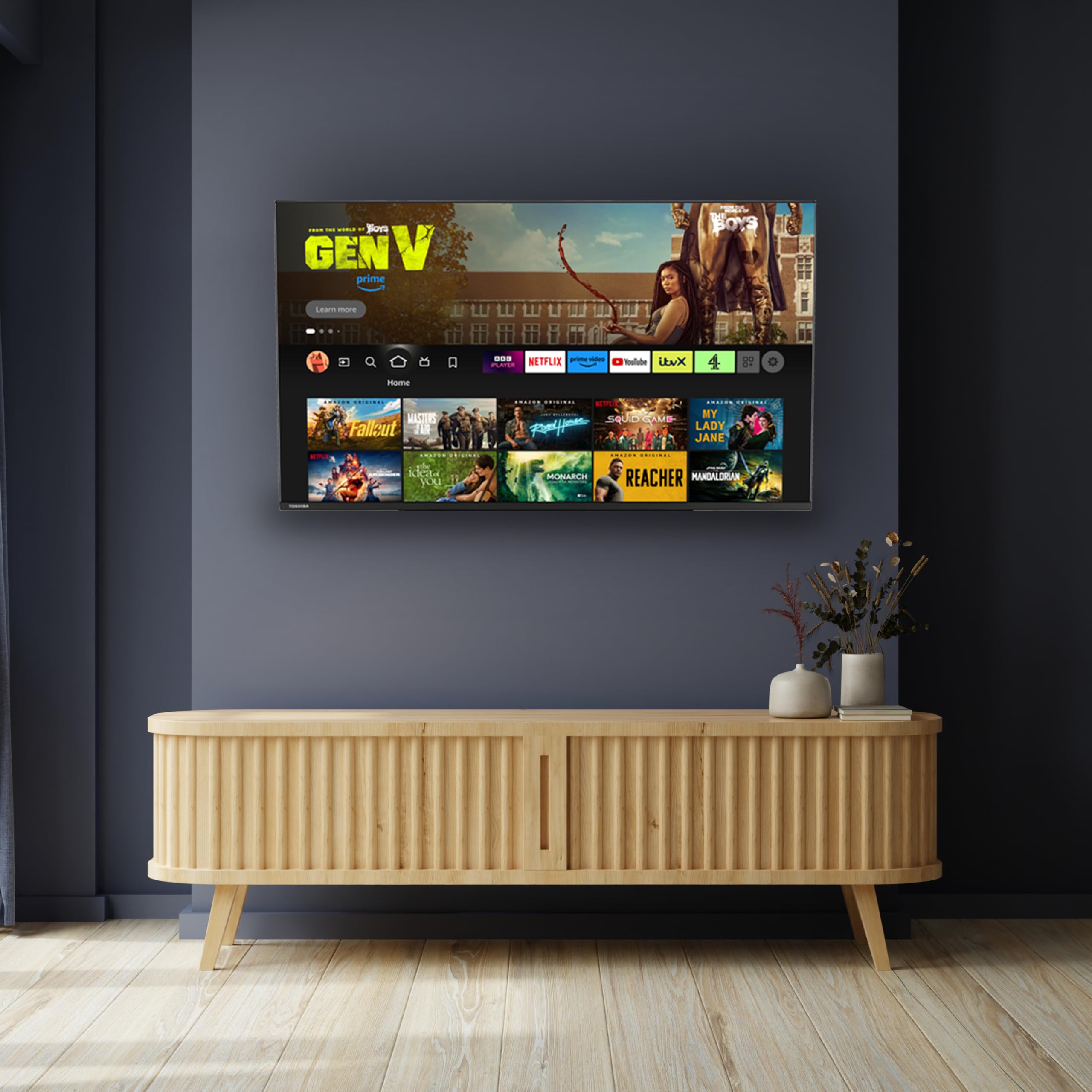 Toshiba UF3F 65 Inch Fire 4K HDR TV, TRU Picture Engine, HDR10, Dolby Vision & Atmos, Sound by Onkyo, DTS Virtual X, Alexa Voice Remote