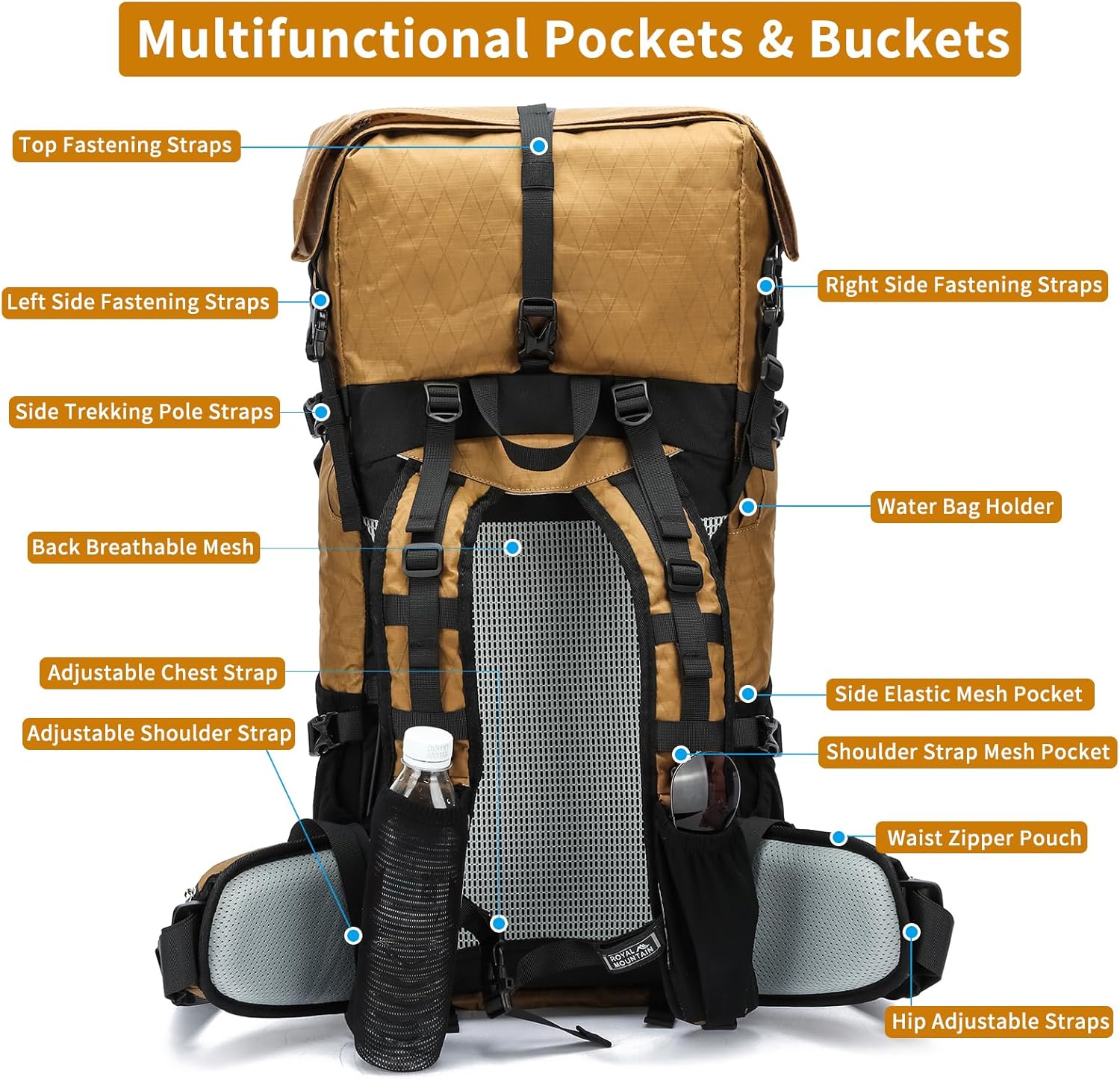 POWER KING 40L Expandable TO 50L Hiking Backpack,Upgraded X-PAC Scratch-proof Lightweight Large Rucksack for Mens Women, Outdoor Roll Top Camping Packsack, Fit for 15.6'' Laptop