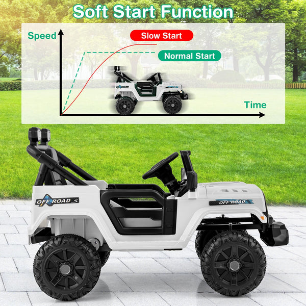 COSTWAY 12V Kids Ride on Car, 2 Motors Electric Off Road Truck with Remote Control, LED Lights, Music, Horn & Wireless Connection, Battery Powered Ride on Toy for Boys Girls (Black)