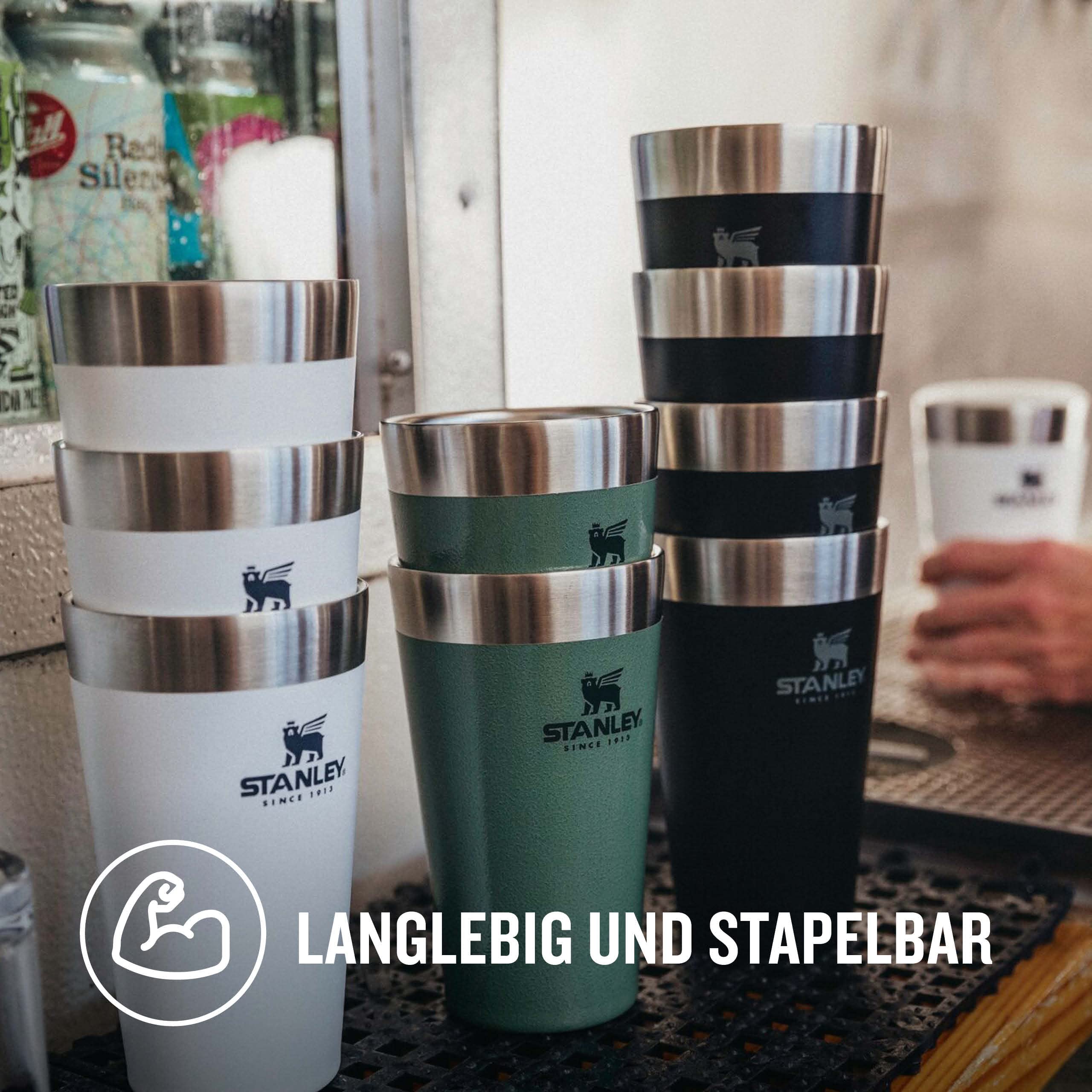 Stanley Adventure Stacking Beer Pint 0.47L - Travel Mug Keeps Drinks Cold For 4 Hours - Stainless Steel Thermal Cup - Stacks Infinitely - Double Wall Vacuum Insulation - Dishwasher Safe - Matte Black