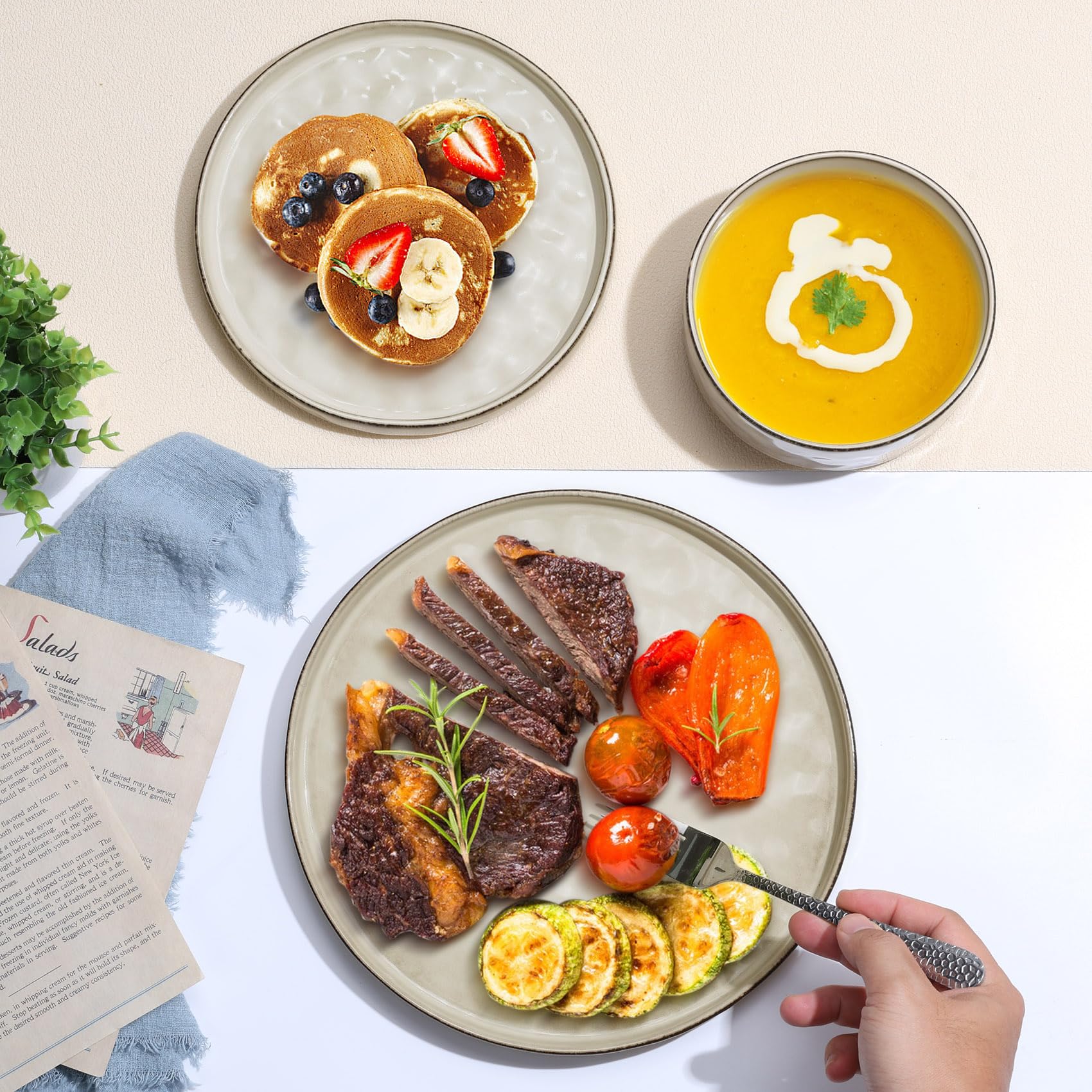 Homikit Dinner Sets for 6 People, 18-Piece Dinnerware Reactive Glaze Stoneware Set, Round Plates and Bowls for Home Kitchen, Chip & Scratch Resistant,