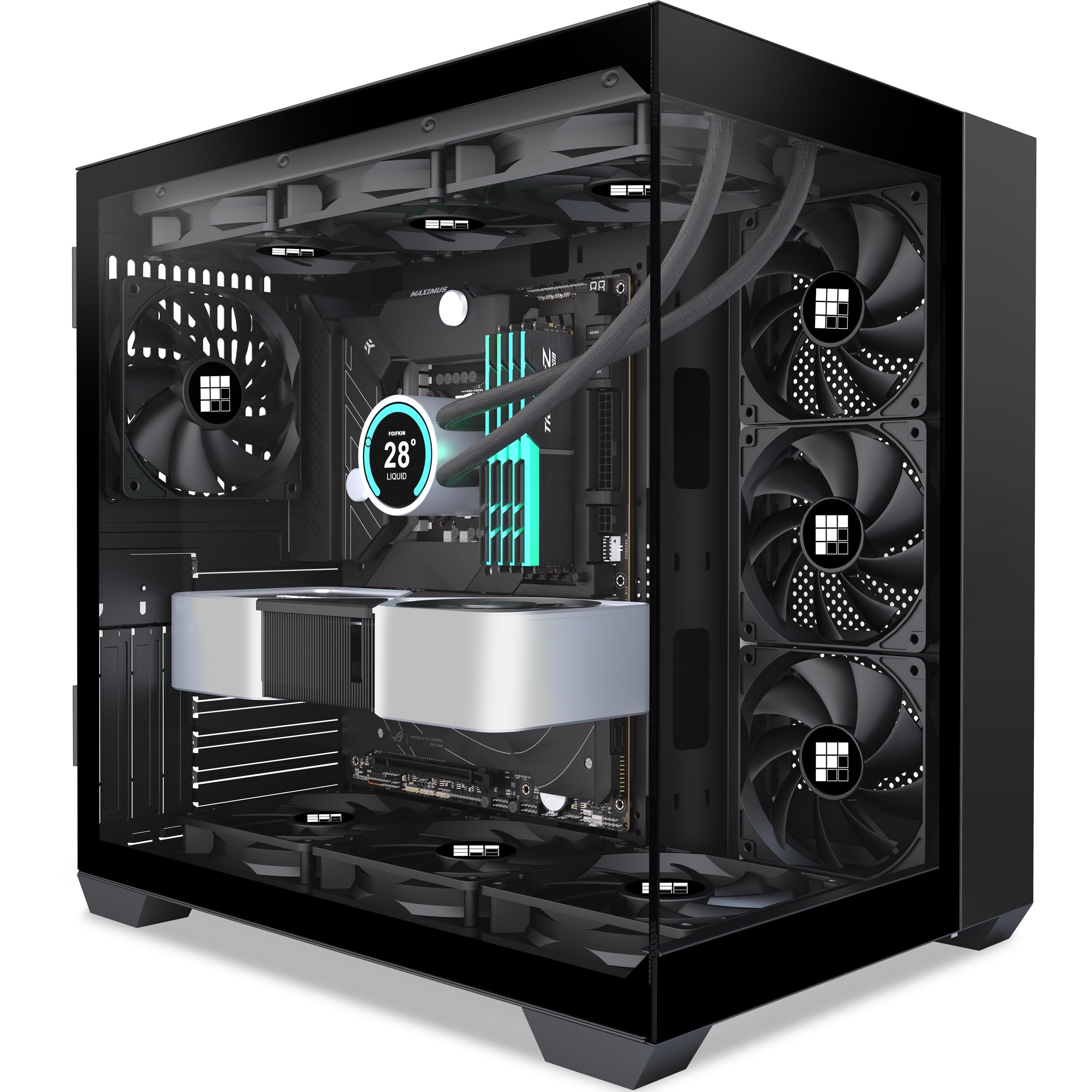 FOIFKIN F300 PC Case - Preinstalled 3 PWM without RGB Fans, ATX Mid-Tower Gaming PC Case, 270° Panoramic Glass with Type-C (Black, F300)