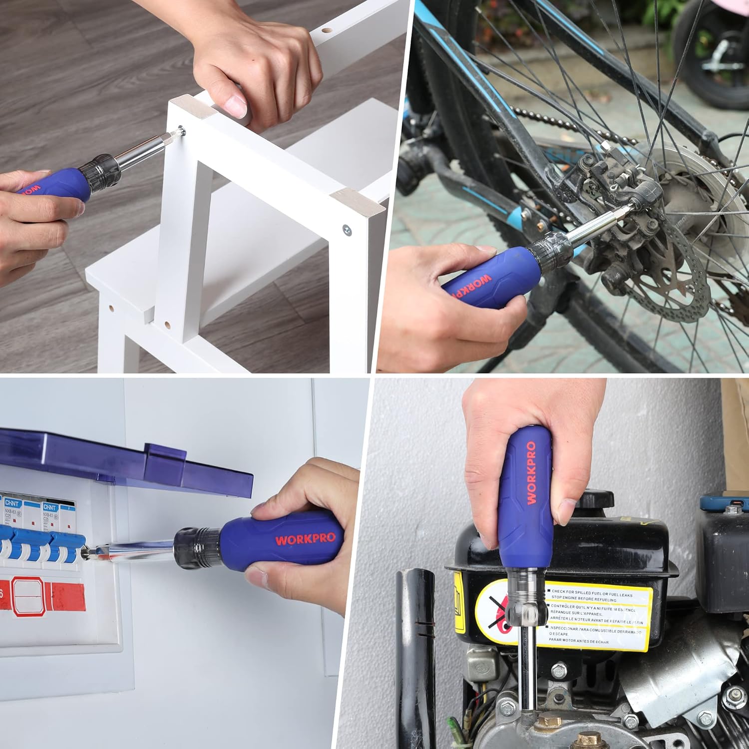 WORKPRO 11 in 1 Multi-bit Screwdriver, Reversible Screwdriver with Phillips/Slotted/Torx/Pozidriv, 4 Interchangeable Multibits and 3 Sockets for DIY, Repair