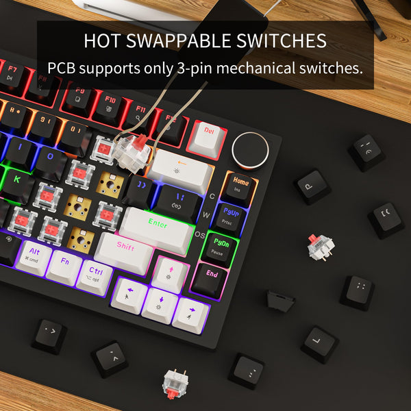 Newmen GM326 Mechanical Keyboard,Wired Gaming Keyboard,75% Percent TKL Hot Swappable Compact LED Backlit USB C Mechanical Gaming Keyboards with Knob for PC Windows Mac,QWERTY Layout,Black,Red Switches