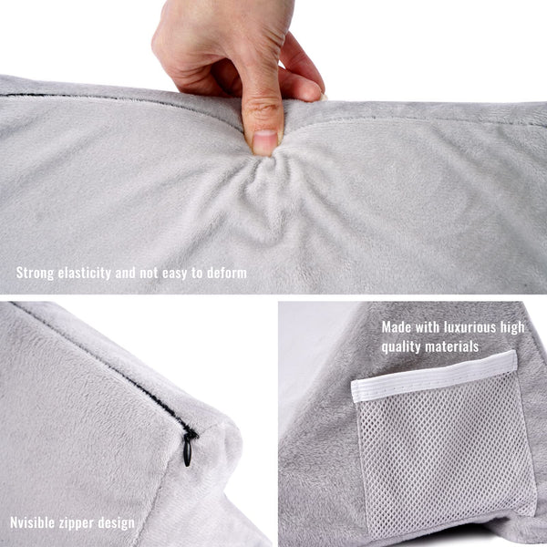 Soft Tablet Stand Pillow with Pocket,Tablet Cushion Stand,Adjustable 3 Viewing Angle,Lazy Holder Stand for Bed Sofa,Compatible with iPads Tablets eReaders Smartphones Books Magazines（Grey）…