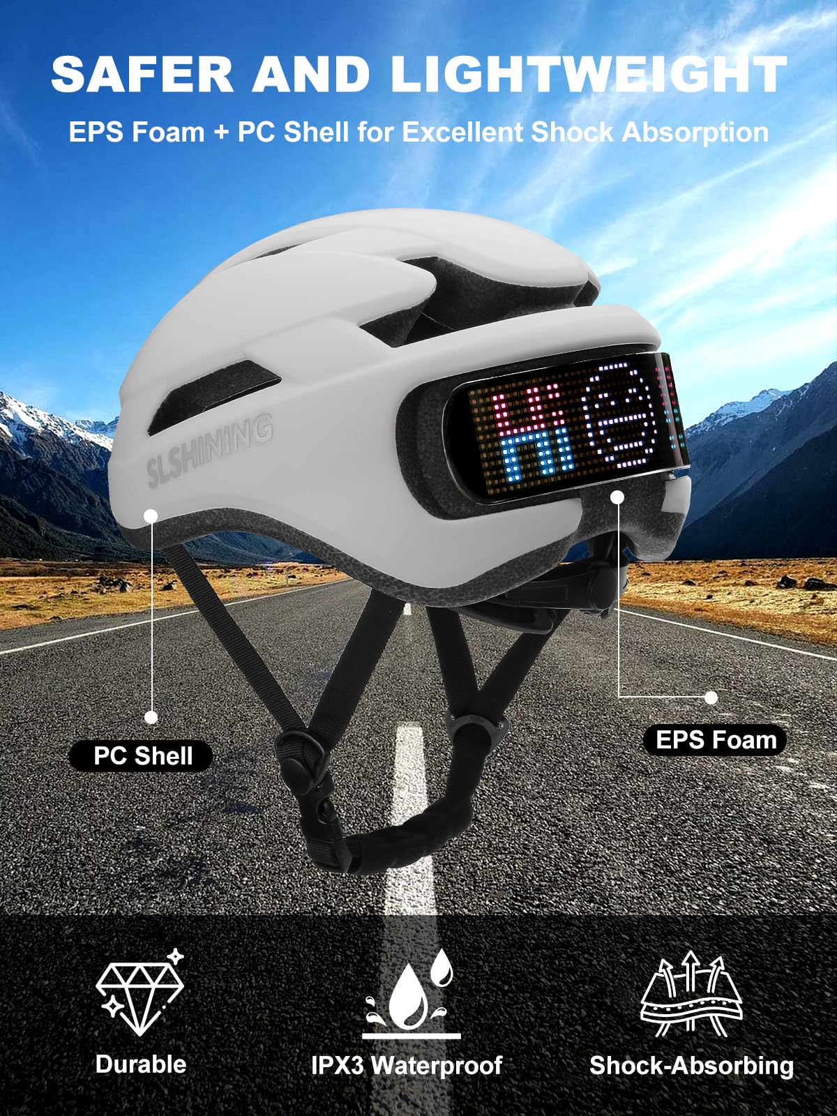 TMEOIIPY Smart App Program Bike Helmet, Back LED Lights Display with USB Rechargeable, Road Bicycle Helmets for Adults: Men, Women, with Turn Signals Remote Control