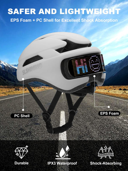 TMEOIIPY Smart App Program Bike Helmet, Back LED Lights Display with USB Rechargeable, Road Bicycle Helmets for Adults: Men, Women, with Turn Signals Remote Control