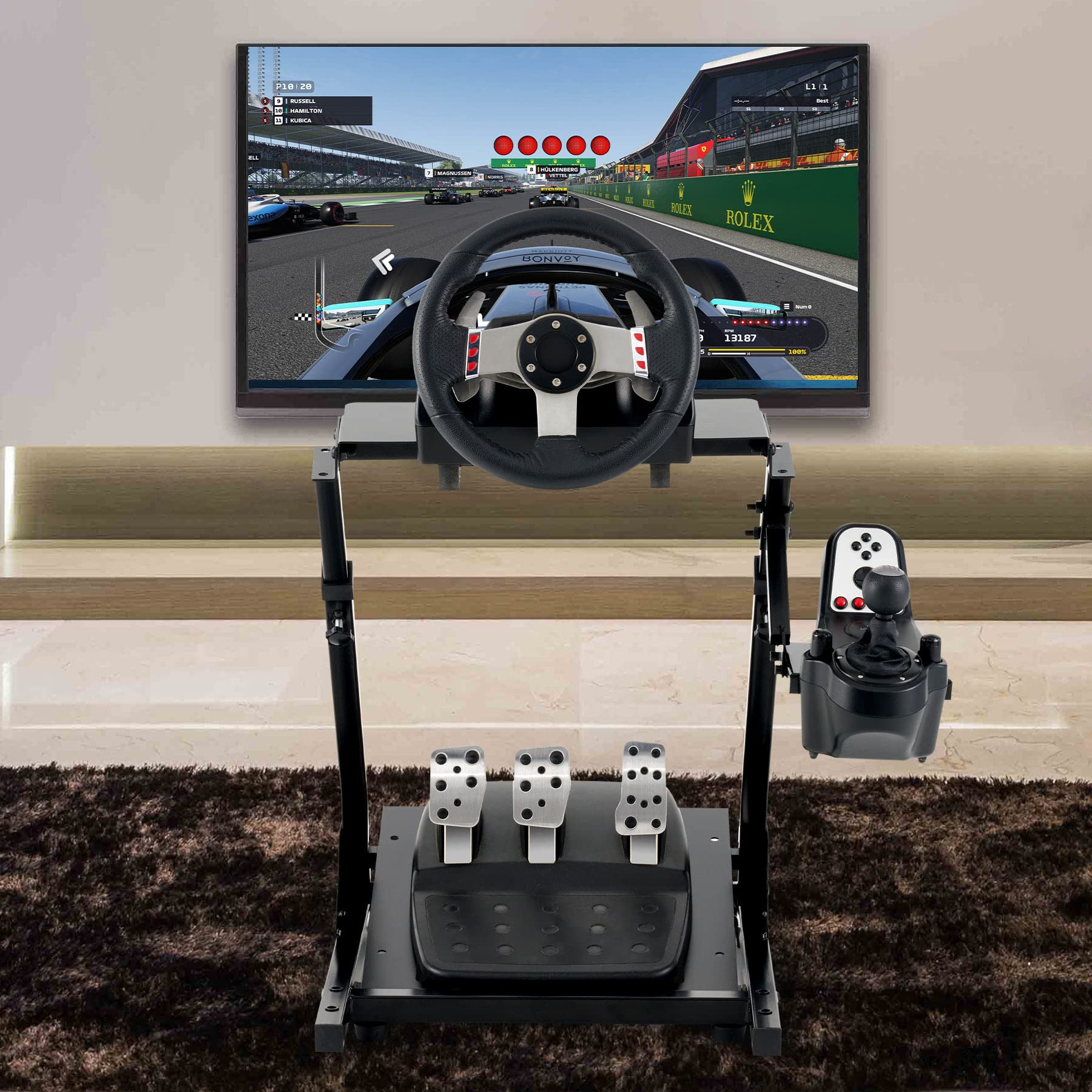 CO-Z Steering Wheel Stand, Height Adjustable Racing Wheel Stand with LED Light Strip, Foldable Gaming Simulator Cockpit Compatible with Logitech G920 G27 G25 G29 Thrustmaster T80 T150 TX F430