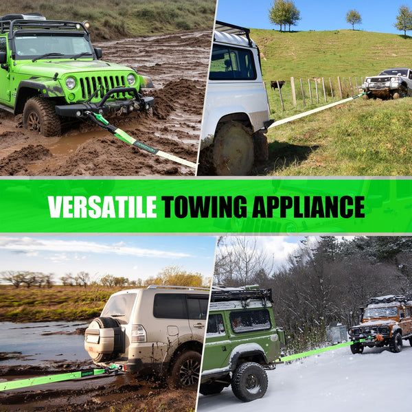 MAIKEHIGH Towing Rope 15 Ton (33,700 Lbs), 6M x 7.6cm Off-Road Recovery Tow Strap with 2 Gloves for Car, Truck, SUV, Snow (Green)