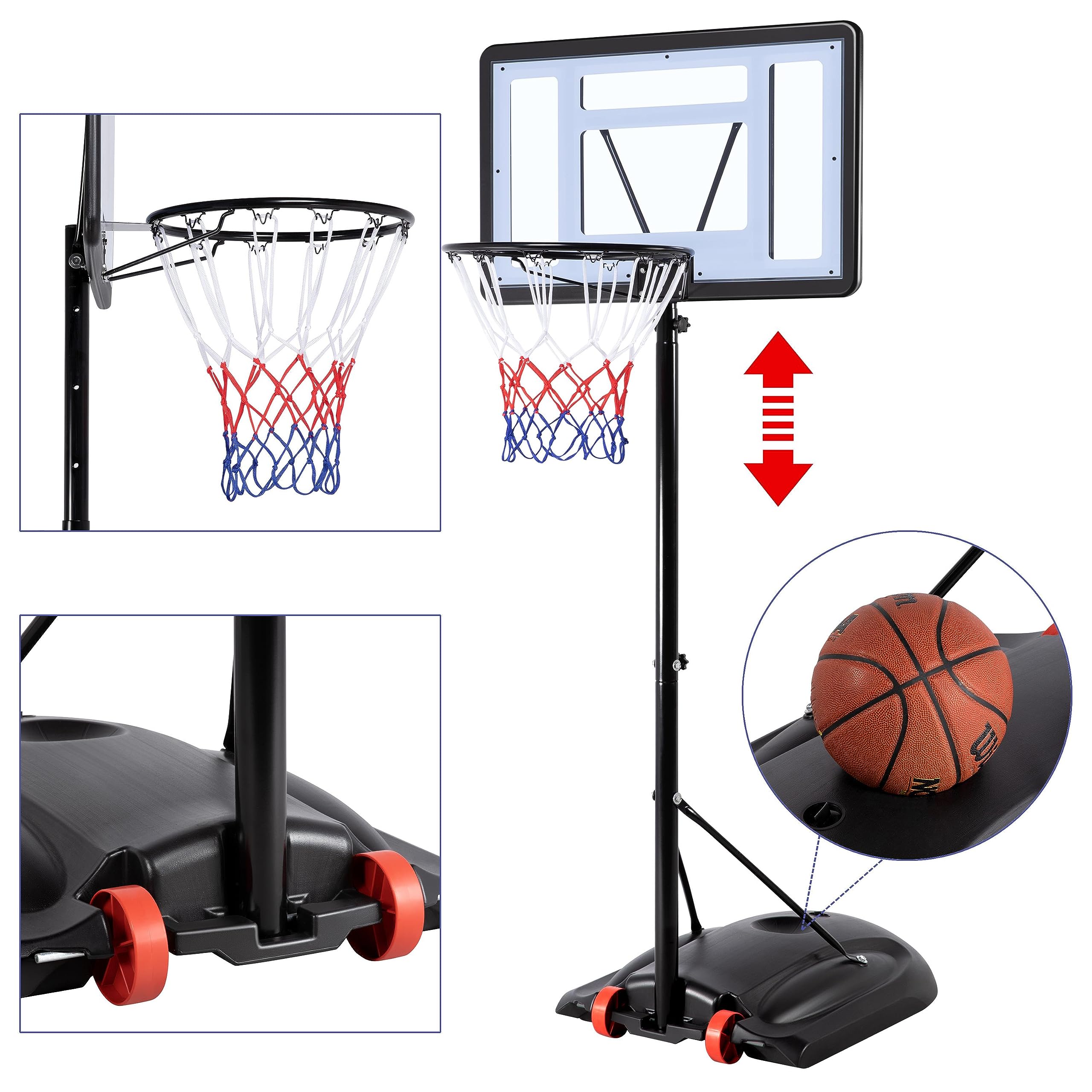 Yaheetech Outdoor Adjustable Basketball Stand, Portable Basketball Hoop Net System on Wheels