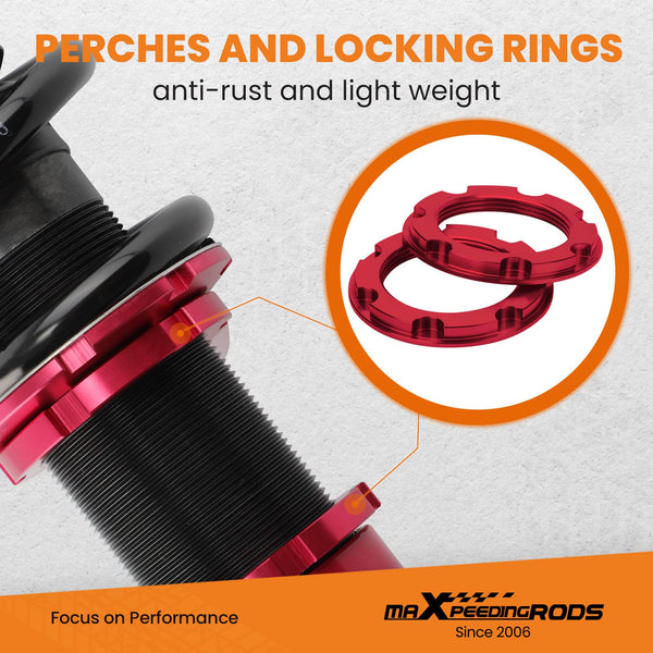 maXpeedingrods Coilovers for Ford Mustang Base/GT SN95 1994-2004, 24 Levels Damper Adjustable Coilovers Suspension Kit, Shock Absorber Struts, Height Adjustable Lowering Kit, Red