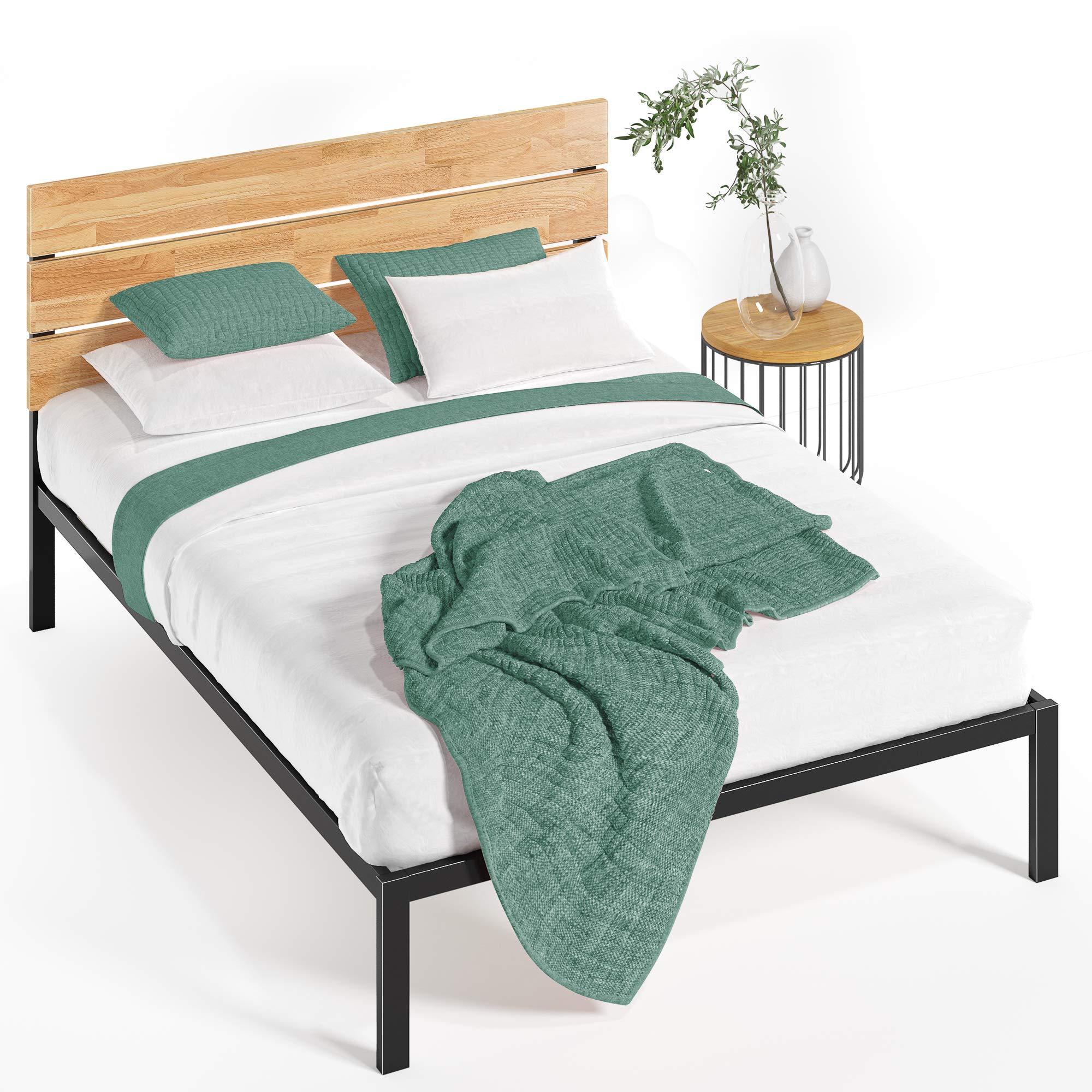 Zinus Paul Super King Bed frame - Bed 180x200 cm - 36 cm Height - Metal and Wood Platform Bed frame with Wood slat support - Natural Brown and Black