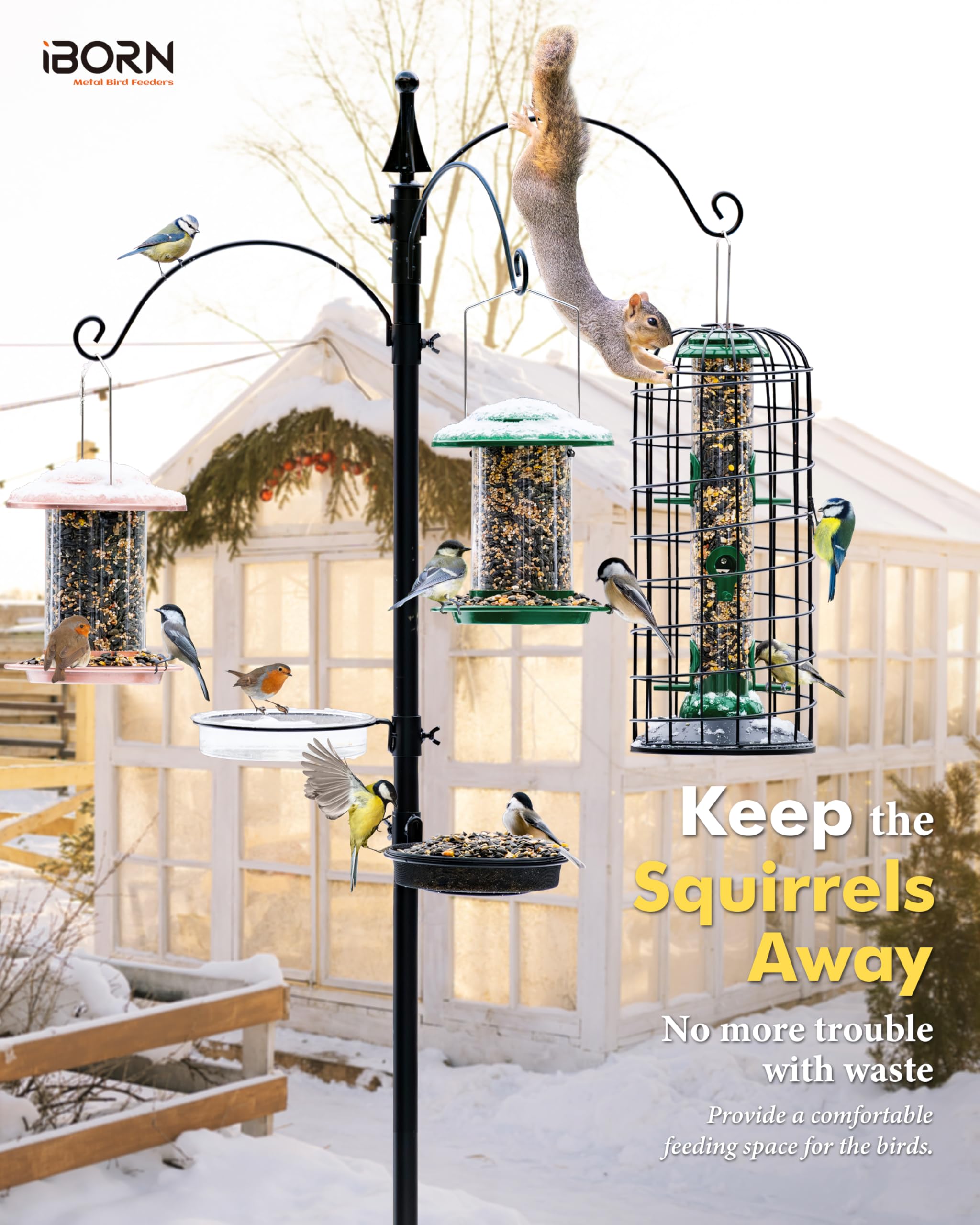 iBorn Squirrel Proof Bird Feeder Pigeon Proof Cage Bird Feeder for Outside with Squirrel, Pestoff Hanging Wild Bird Seed Feeder for Mix Seed Blends,