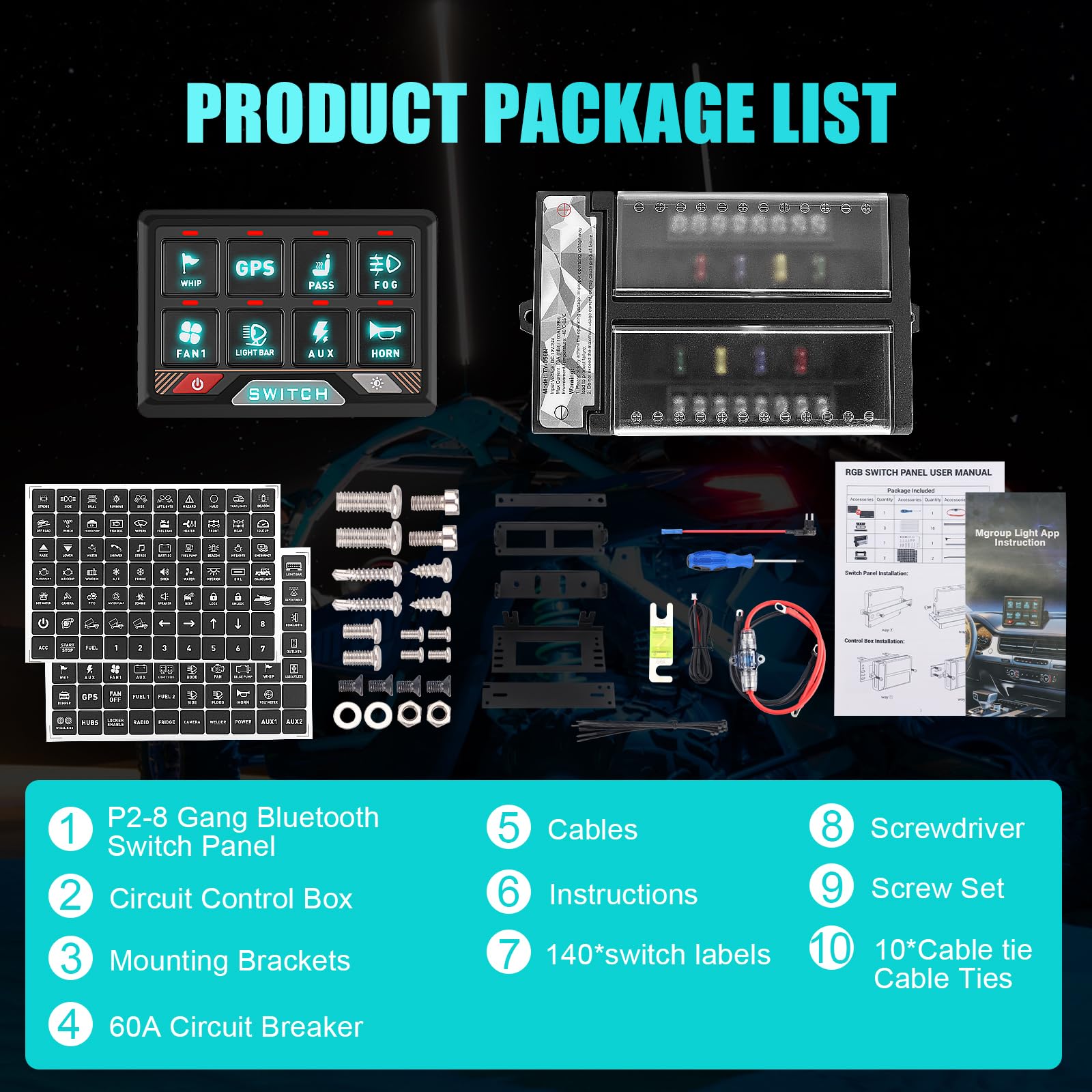 Chelhead RGB 6 Gang Switch Panel with APP Control, Universal Circuit Control Relay System, Multi-Function Bluetooth Remote Switch Panel, Compatible with Truck Boat SUV RV Trailer Marine ATV UTV