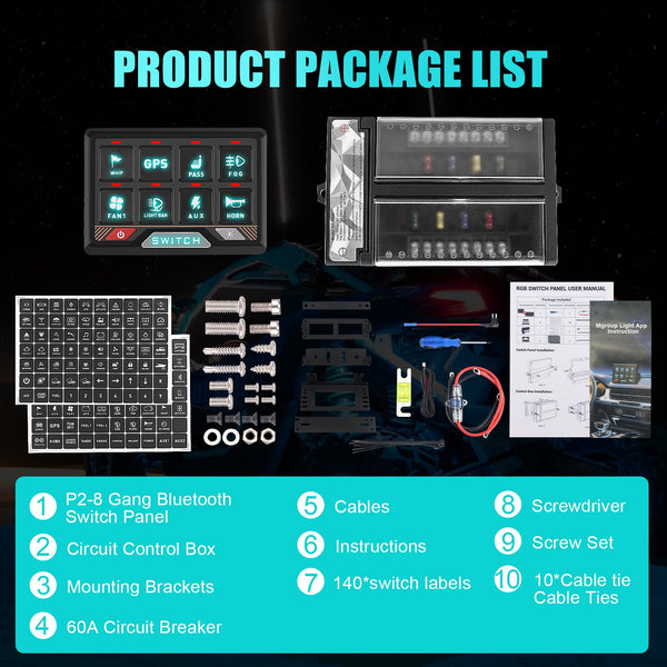 Chelhead RGB 6 Gang Switch Panel with APP Control, Universal Circuit Control Relay System, Multi-Function Bluetooth Remote Switch Panel, Compatible with Truck Boat SUV RV Trailer Marine ATV UTV