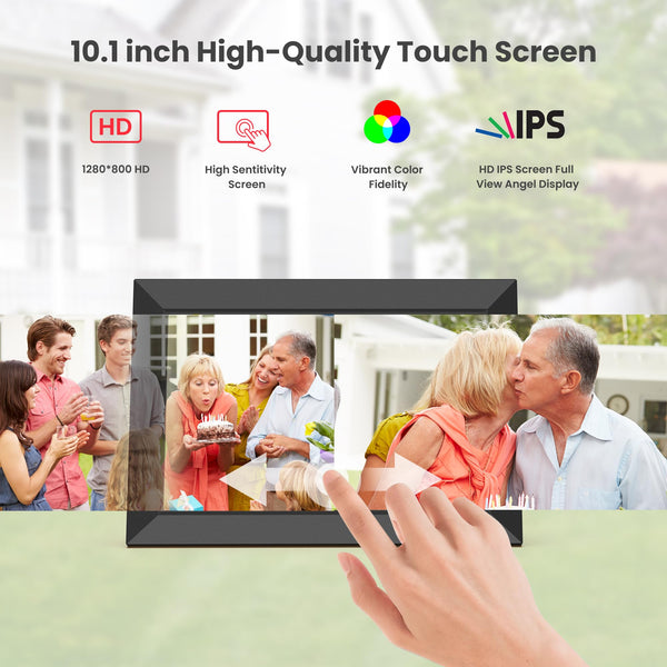 Frameo WiFi Digital Photo Frame 10.1 Inch - 1280x800 HD IPS Touch Screen Picture Frame Electronic, 32GB Memory, Auto Rotate, Wall Mountable, Digital PictureFrame for Sharing Photos and Videos