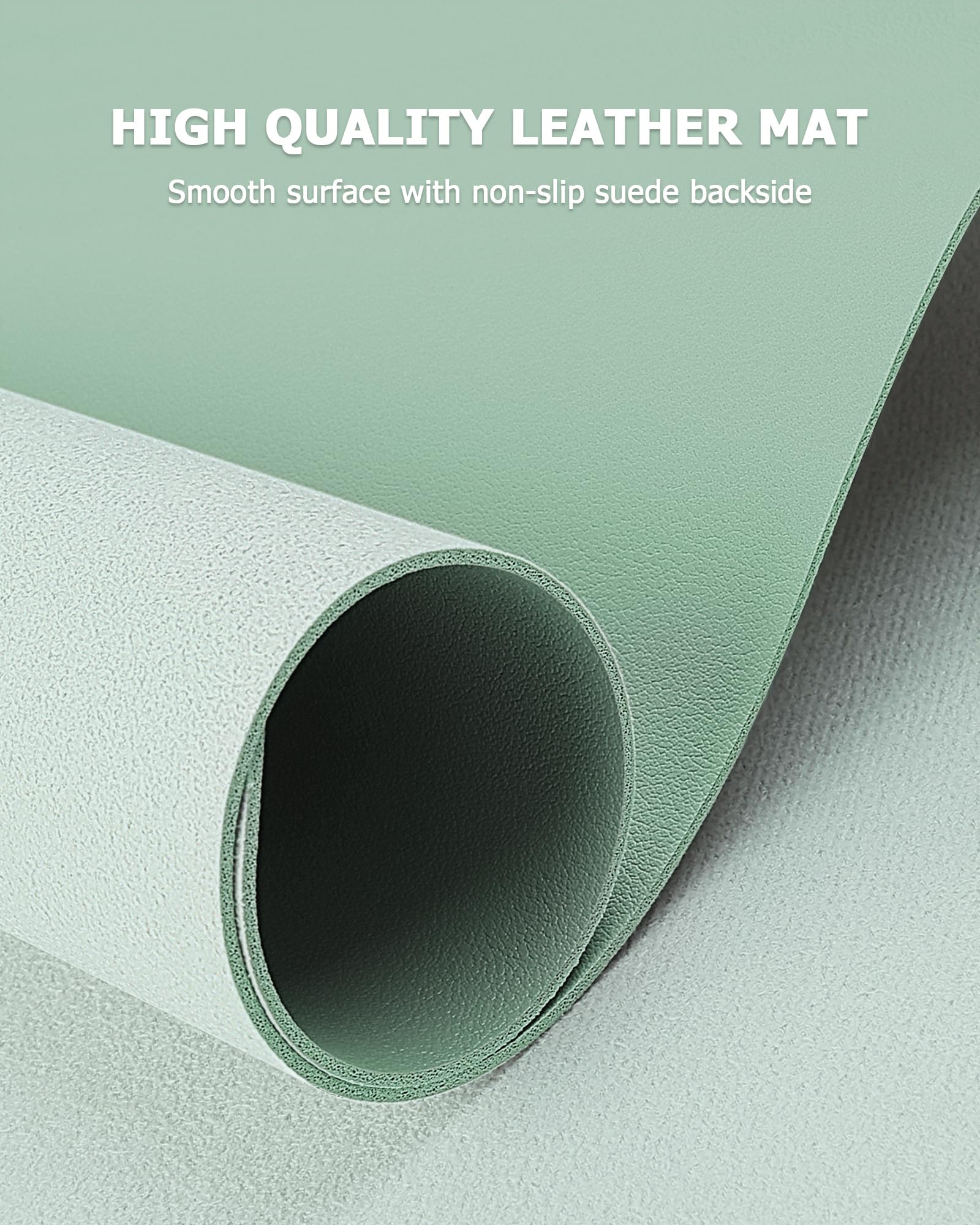 MOLMO Non-Slip Desk Mat, Waterproof Desk Pad Table Protector, Easy Clean Laptop Mat Large Mouse Pad Leather Writing Mat with Suede for Office /Home/Decor (Light Green, 60 x 35 cm)